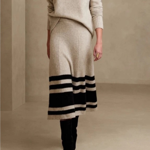 [M]Banana Republic Tulsi Sweater Skirt Everest Oatmeal Black Stripe A-Line - Picture 1 of 12